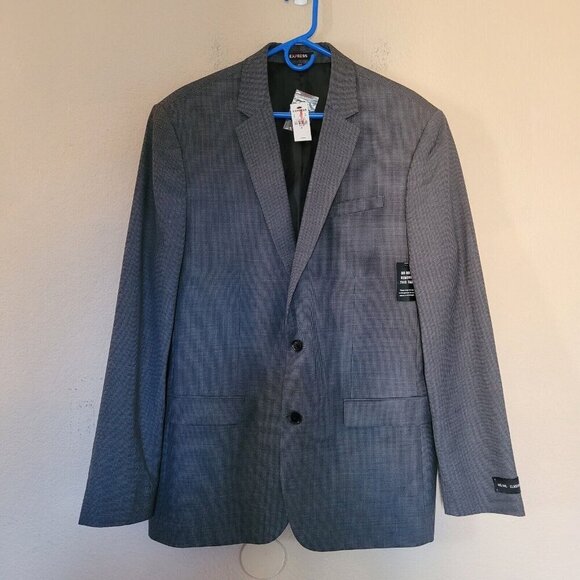 Express Mens 100% Wool Gray Blazer sz 44L Classic Houndstooth 2 Button Front Nwt - Picture 1 of 11